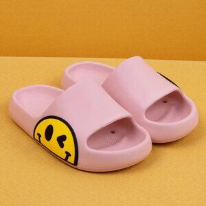Kids' Pink Smiley Cushion Slides, Light, Non-Slip (Toddler & Big Kid)